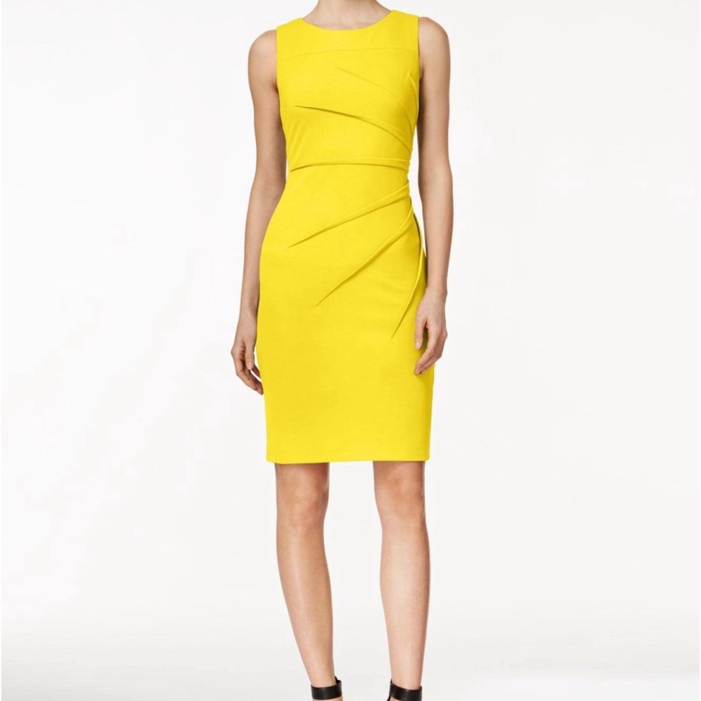 Calvin Klein Women's Yellow Sleeveless Sunburst Sheath Dress